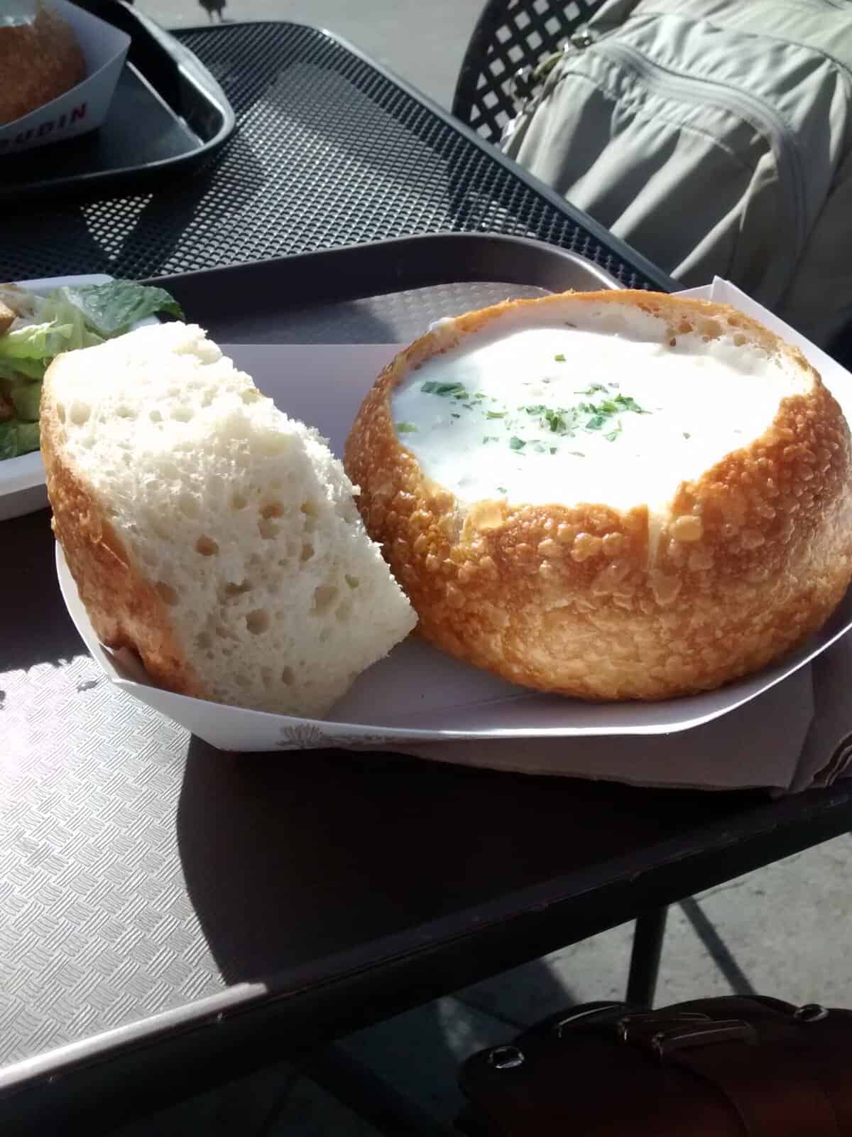 It doesn't get more Frannie than clam chowder in a bread bowl on Fisherman's Wharf