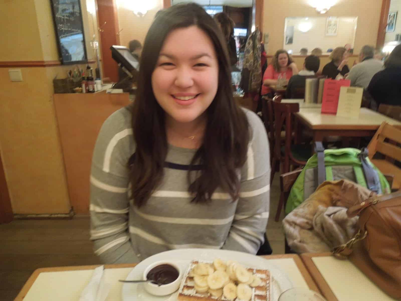 Eating waffles in Belgian