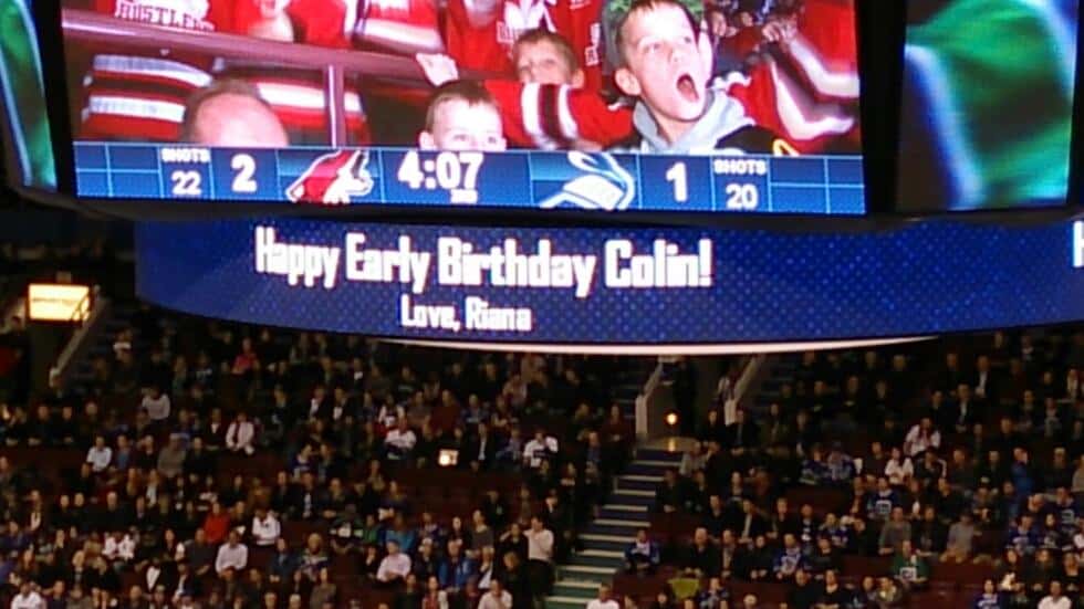 2016: A Year In Review 2 Colin's birthday shout out on the Canucks big screen!