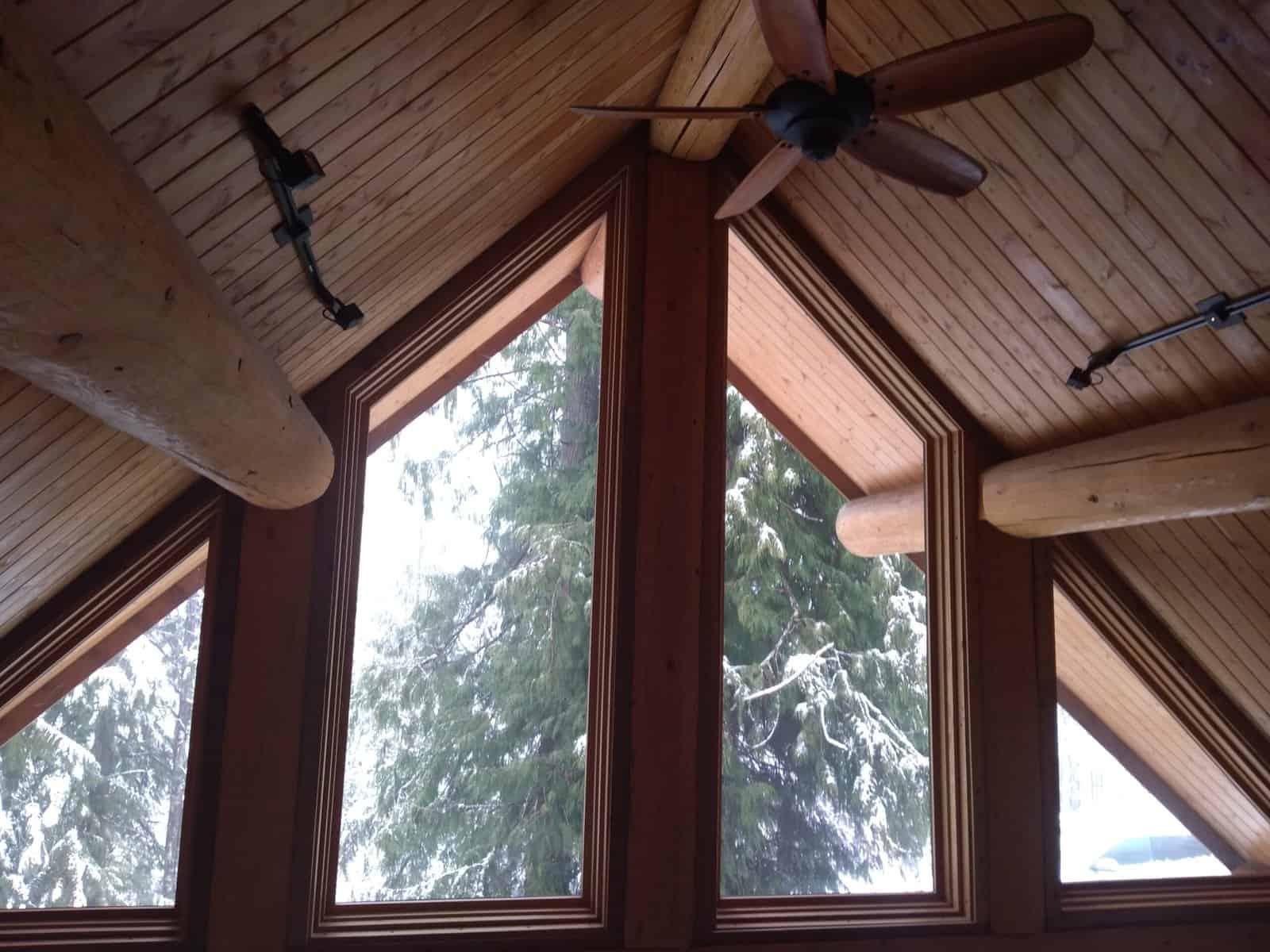 The Best Log Cabin Weekend in Hope, BC 4 Tall windows and wood panel ceiling in log cabin