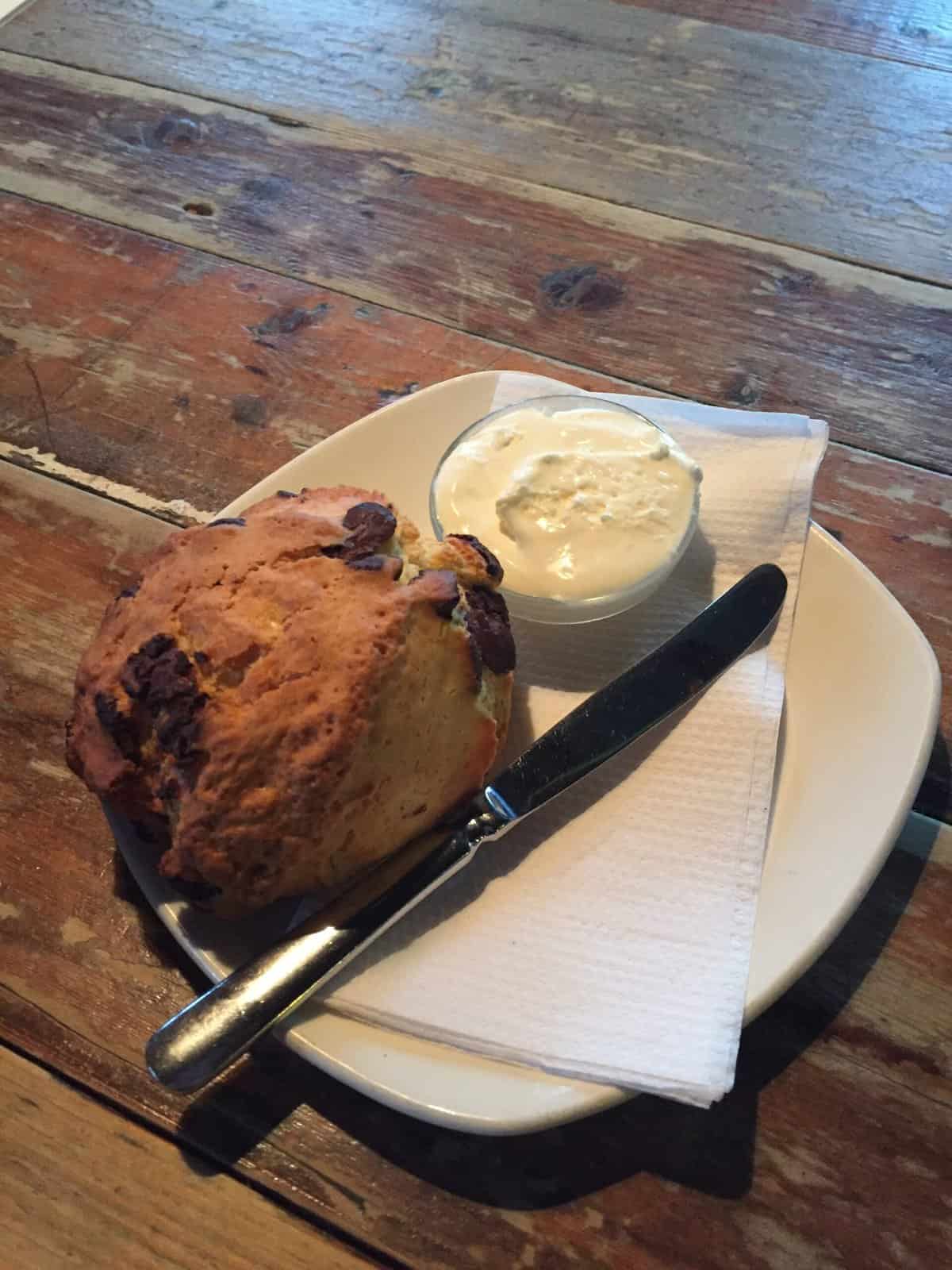 Falling Back in Love with Amsterdam 4 Chocolate chip scone with clotted cream and jam from Bakkersvinkel in Westerpark, Amsterdam