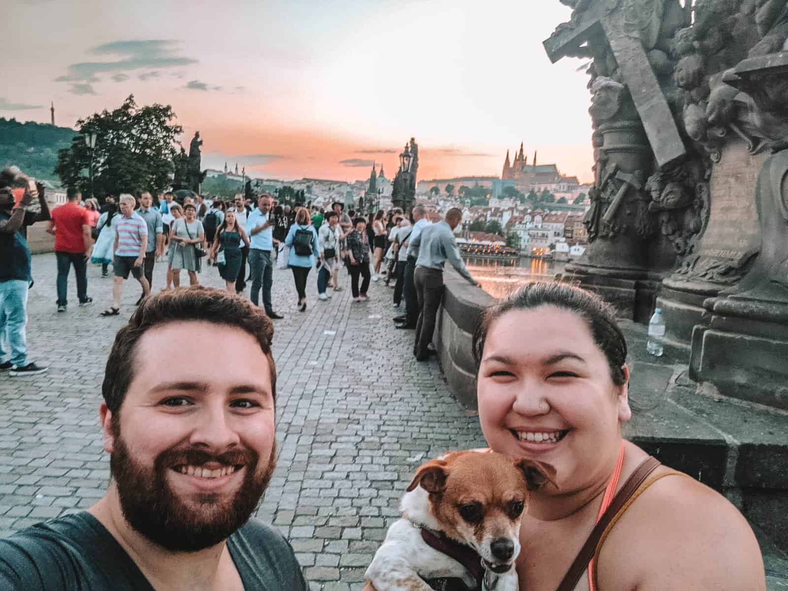 Expat Life: Settling into Our 1st Week Living in Prague 15 Colin, Ellie and Riana taking a selfie on Charles Bridge in Prague