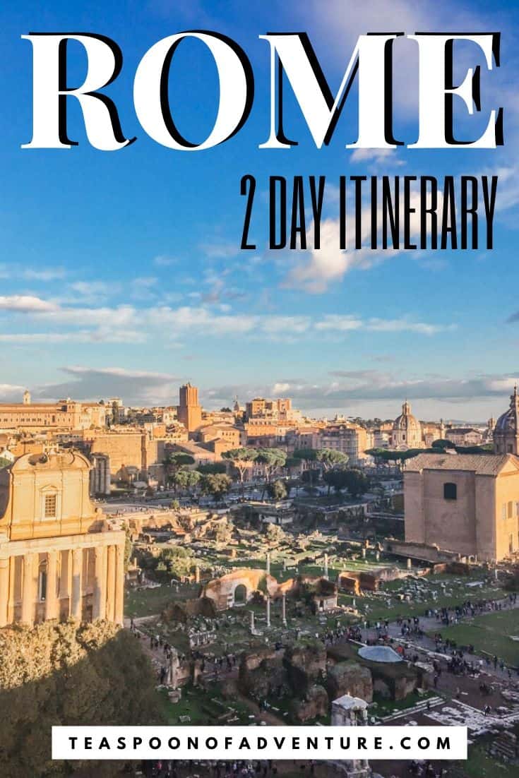 2 Days in Rome - Your Perfect Itinerary 38 Check out my itinerary for two days in Rome, Italy! With only 2 days in Rome, you have just enough time to tour the Colosseum, toss a coin in the Trevi Fountain, and grab a scoop (or two) of gelato! #italy #rome #europe #travel #traveltips #romeitinerary #italyitinerary #colosseum #romanforum
