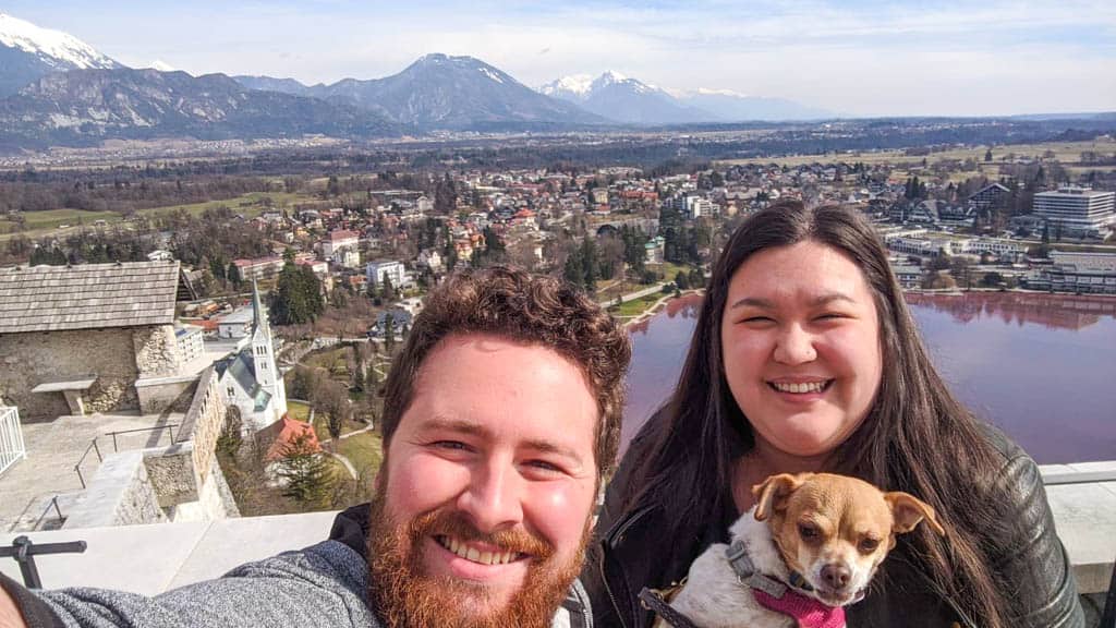 Month in Review: March 2023 10 family selfie at Lake Bled, Slovenia