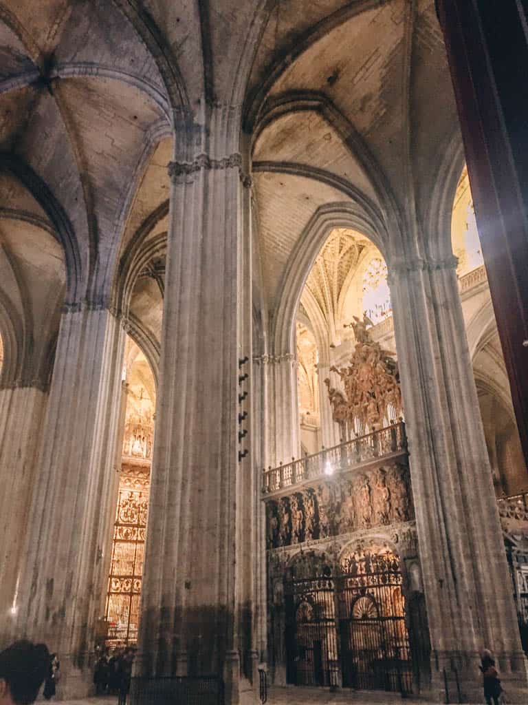 Falling in Love with Seville 7 Tall ornate columns inside the Seville Cathedral