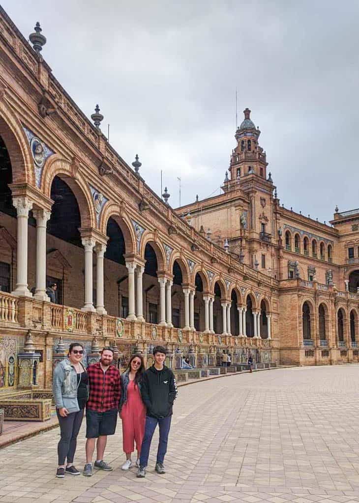 Falling in Love with Seville 20 Riana, Colin and her siblings posing in front of the Plaza de Espana, Seville