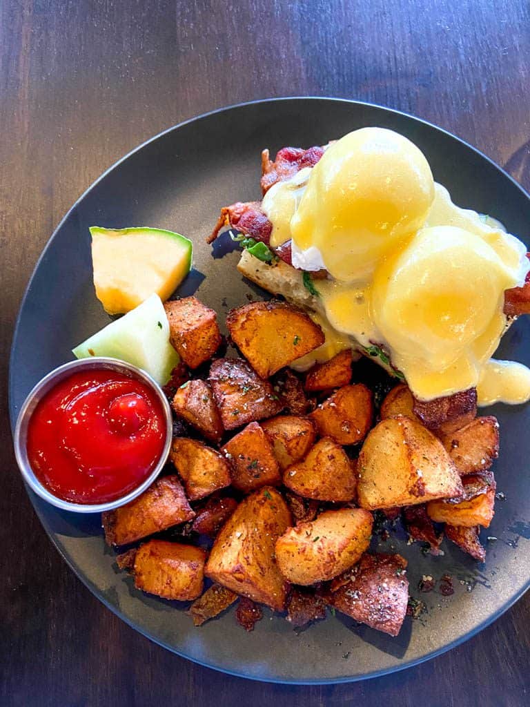 Eggs benedict at Loki's Garage, Penticton