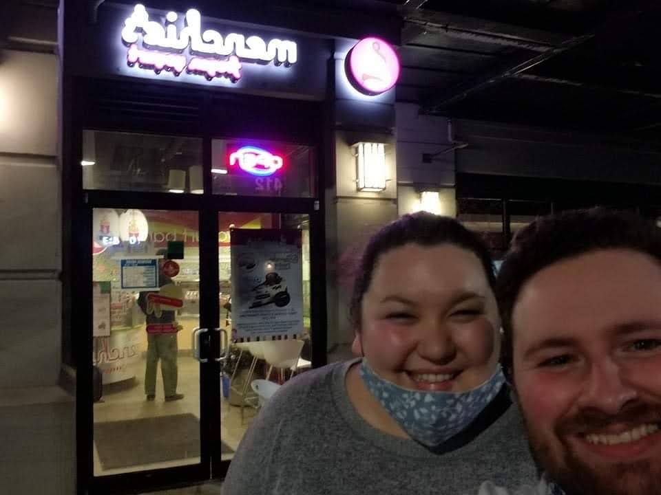 selfie in front of Menchie's