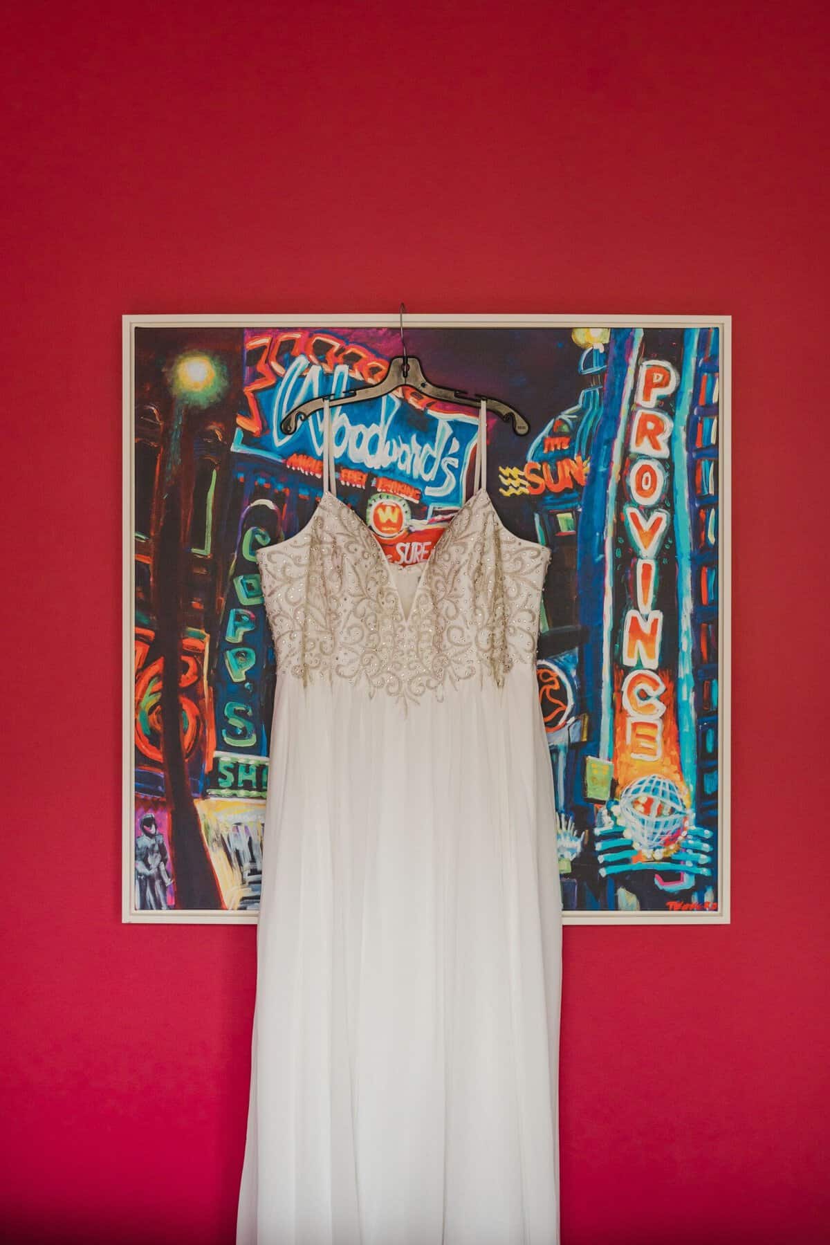 wedding dress hanging