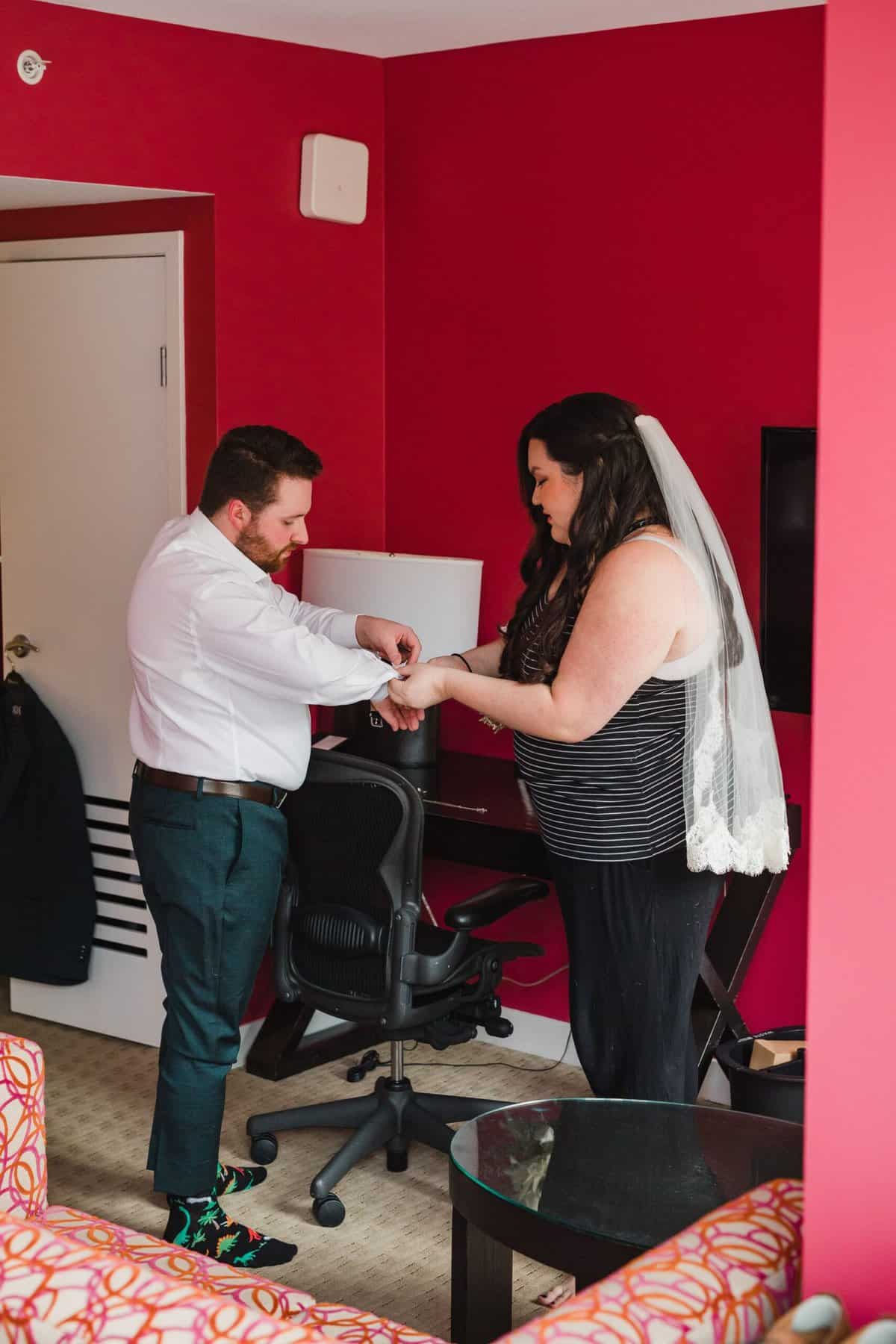 getting ready together for our yaletown vancouver elopement at opus hotel