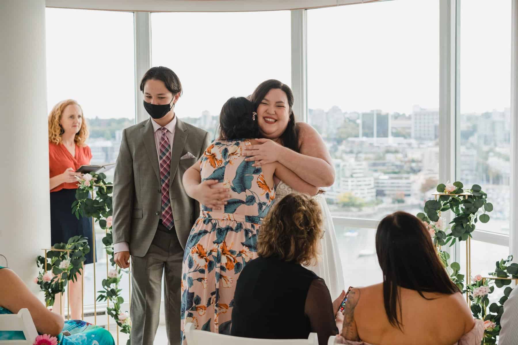 wedding ceremony hugs