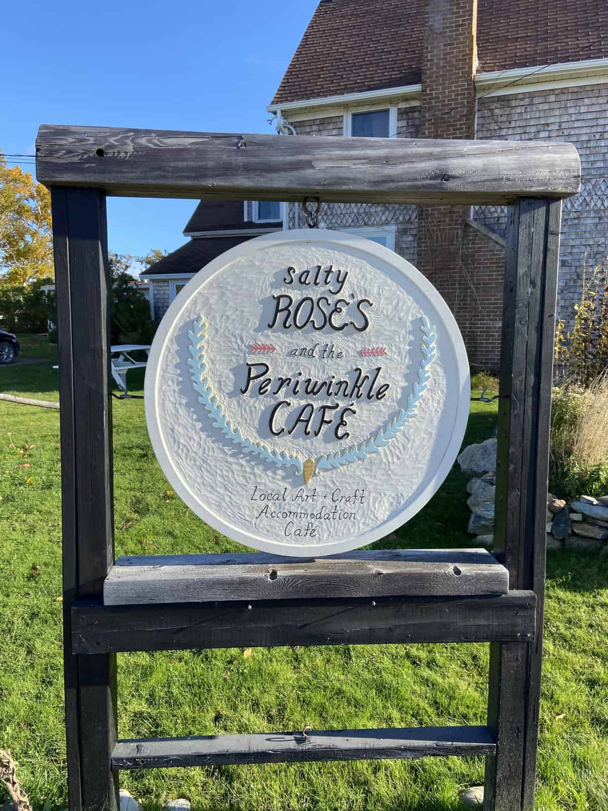 Salty Rose's and the Periwinkle Cafe sign, Ingonish, Nova Scotia