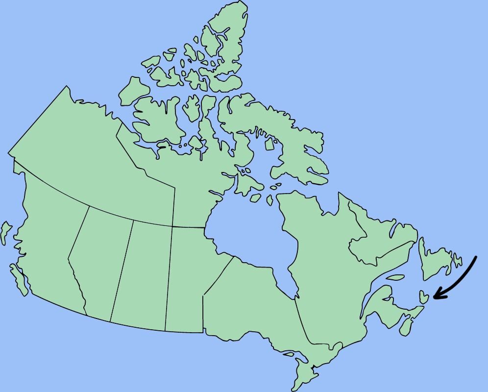 Map of Canada with an arrow pointing out Cape Breton Island