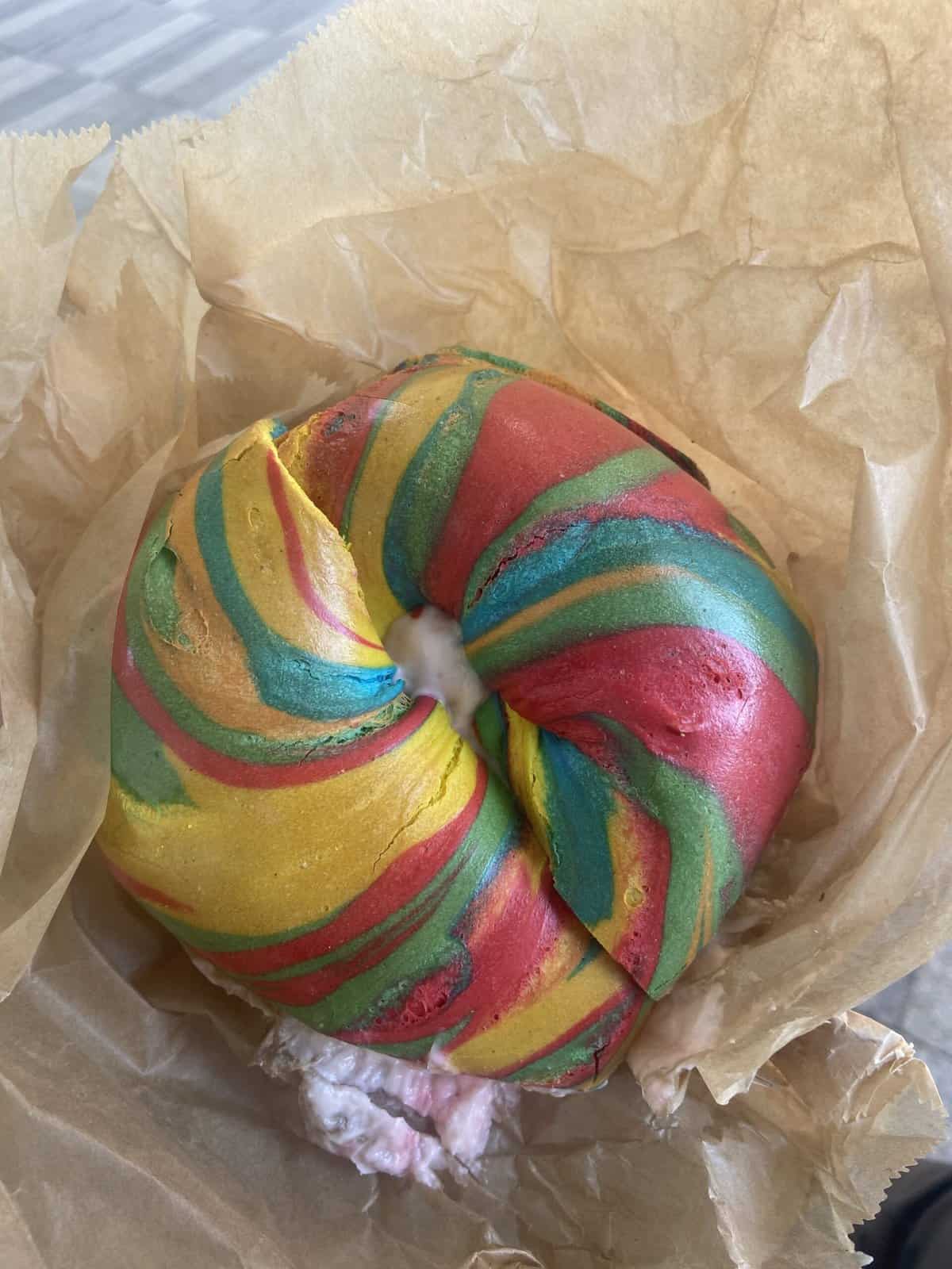 rainbow bagel from liberty bagels in new york city