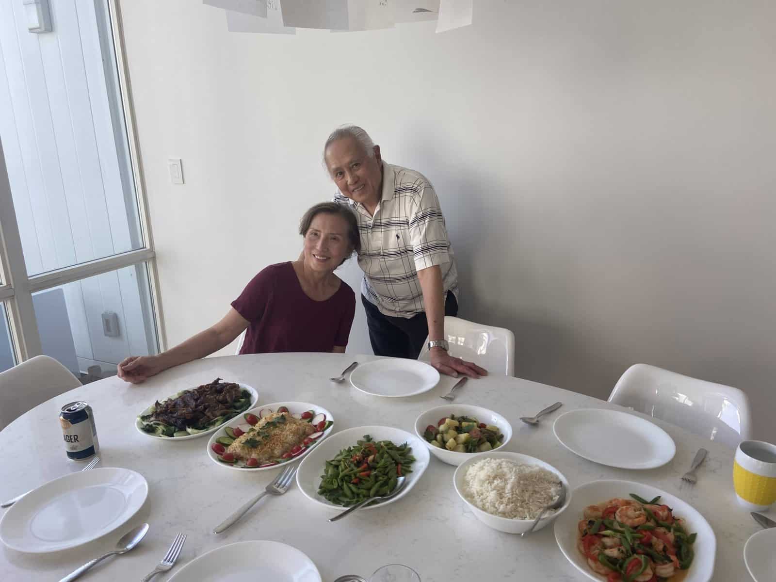 Great Aunt and Uncle with dinner at the Yaletown condo