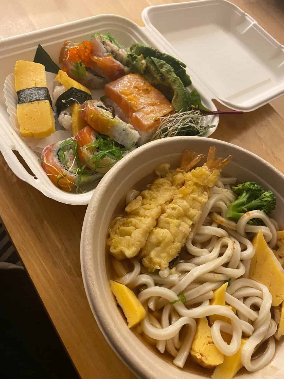 sushi and udon noodles