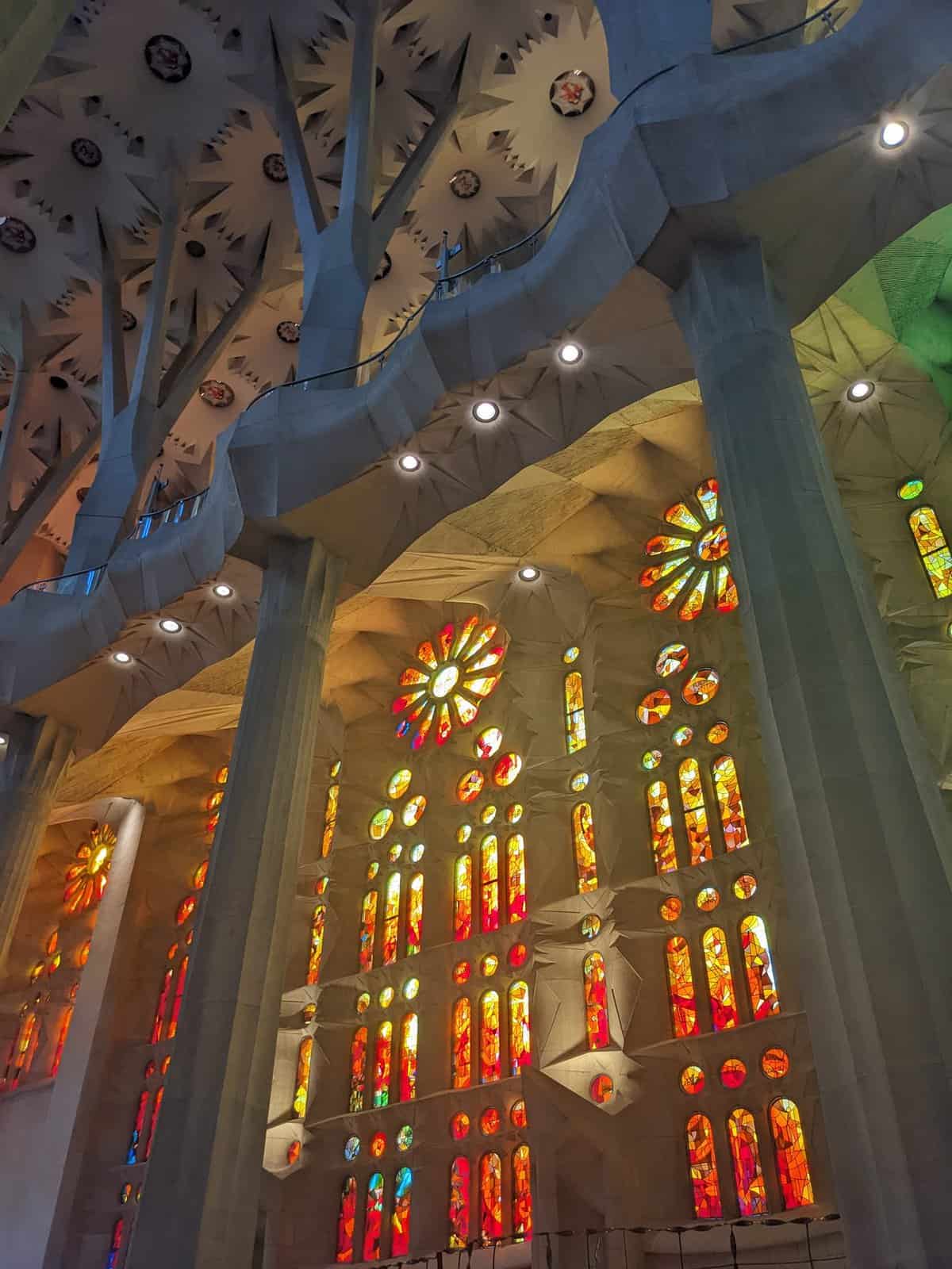 An 8 Week Spain and Portugal Itinerary With My Mom! 26 stained glass windows inside La Sagrada Familia, Barcelona, Spain