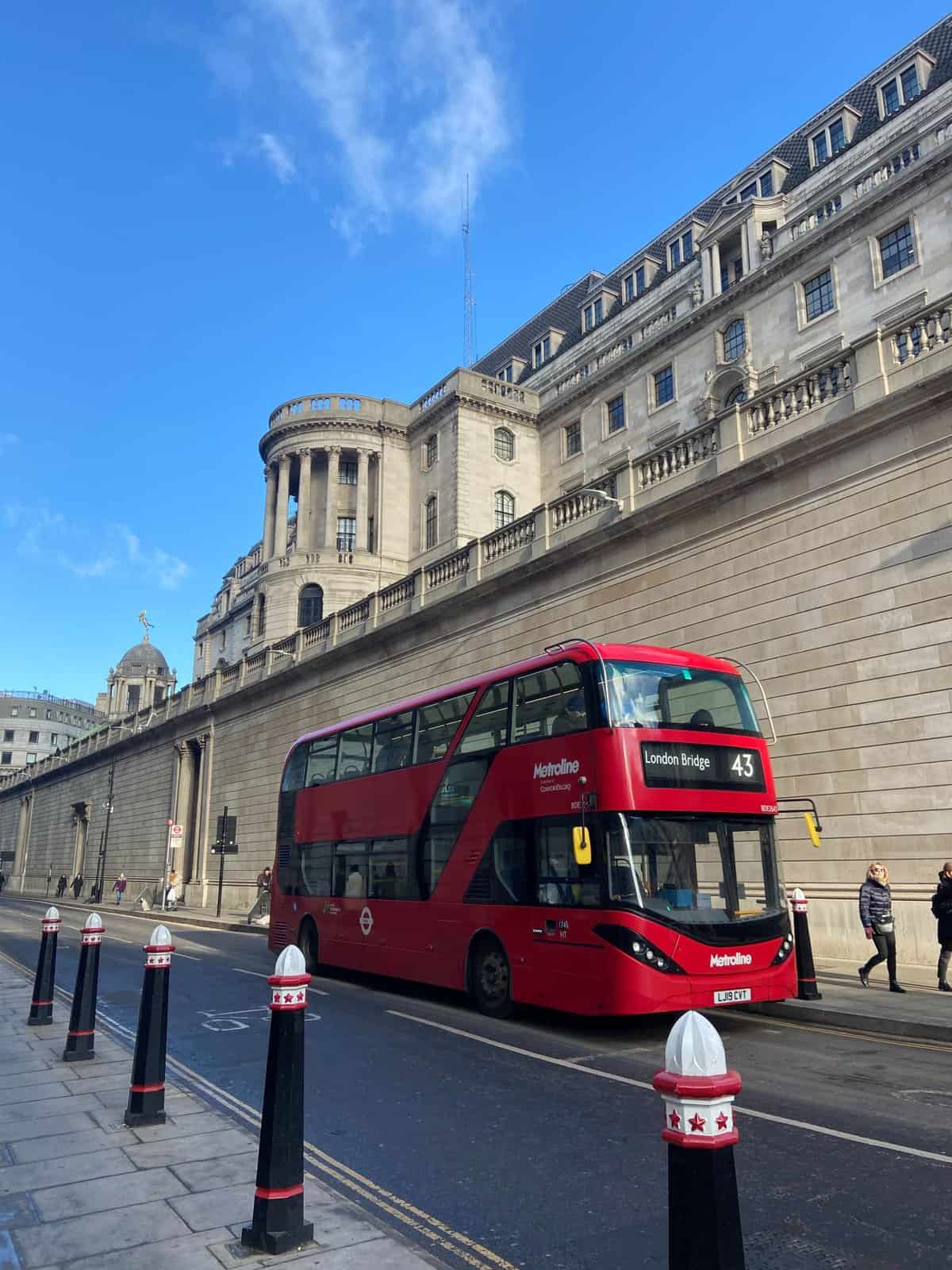 red double decker bus in London