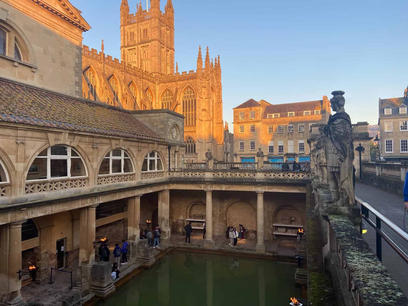 Romans Bath and Bath Abbey in England
