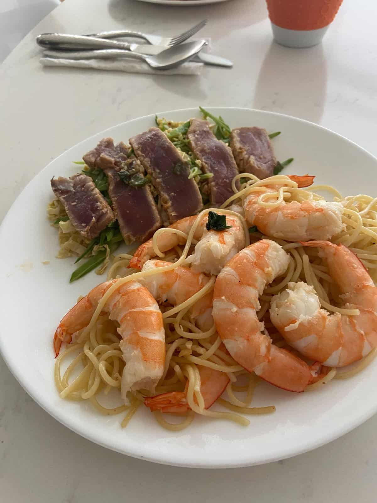Month in Review: April 2023 7 shrimp pasta and tuna salad at mom's for easter dinner