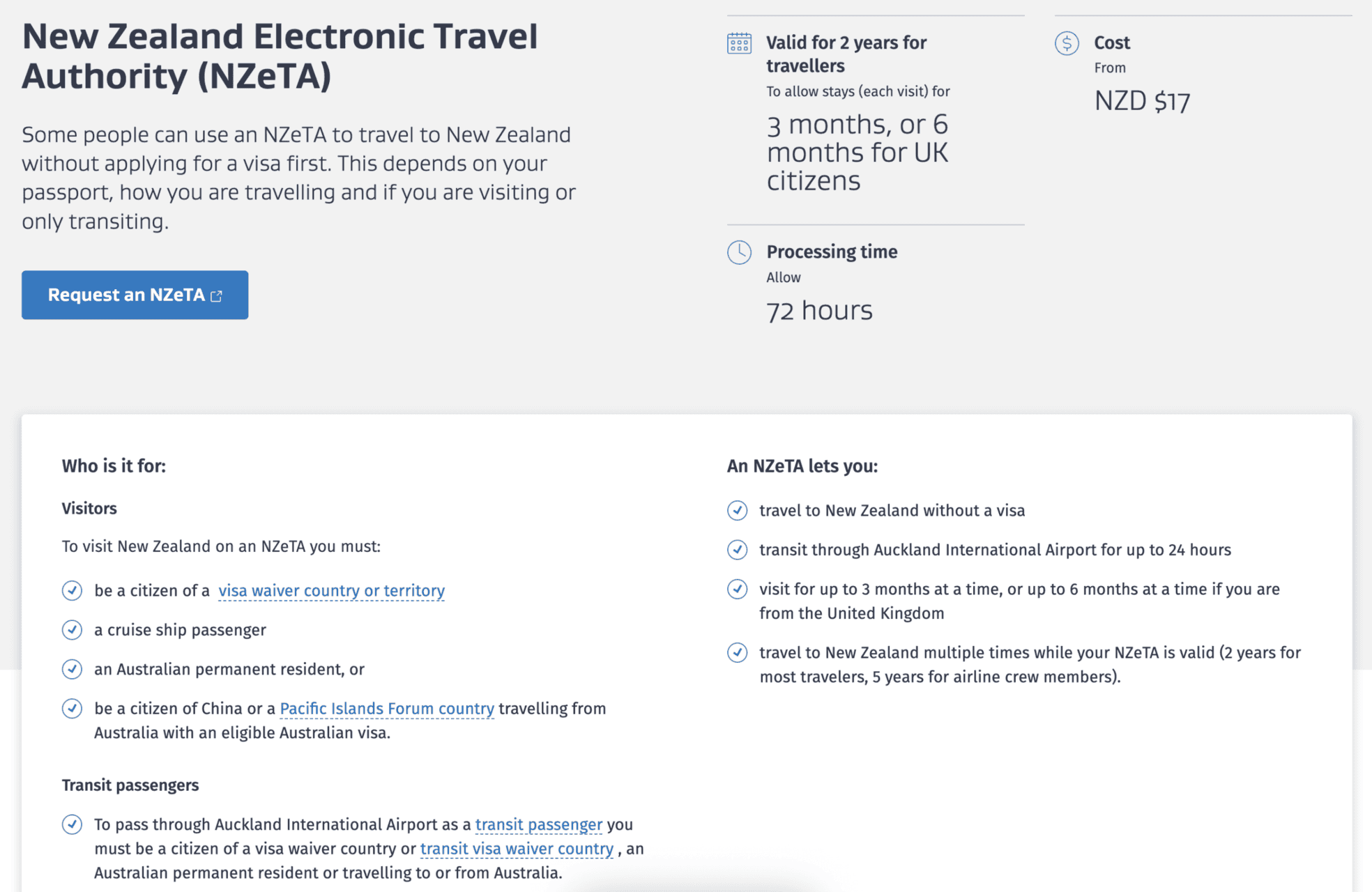 19 Things to Know Before You Plan a Trip to New Zealand 6 NZeTA (New Zealand Electronic Travel Authority) application page on the official website