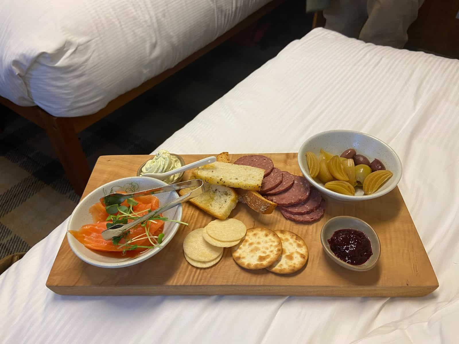 Fiord Board, charcuterie board served on our Doubtful Sound overnight cruise in New Zealand