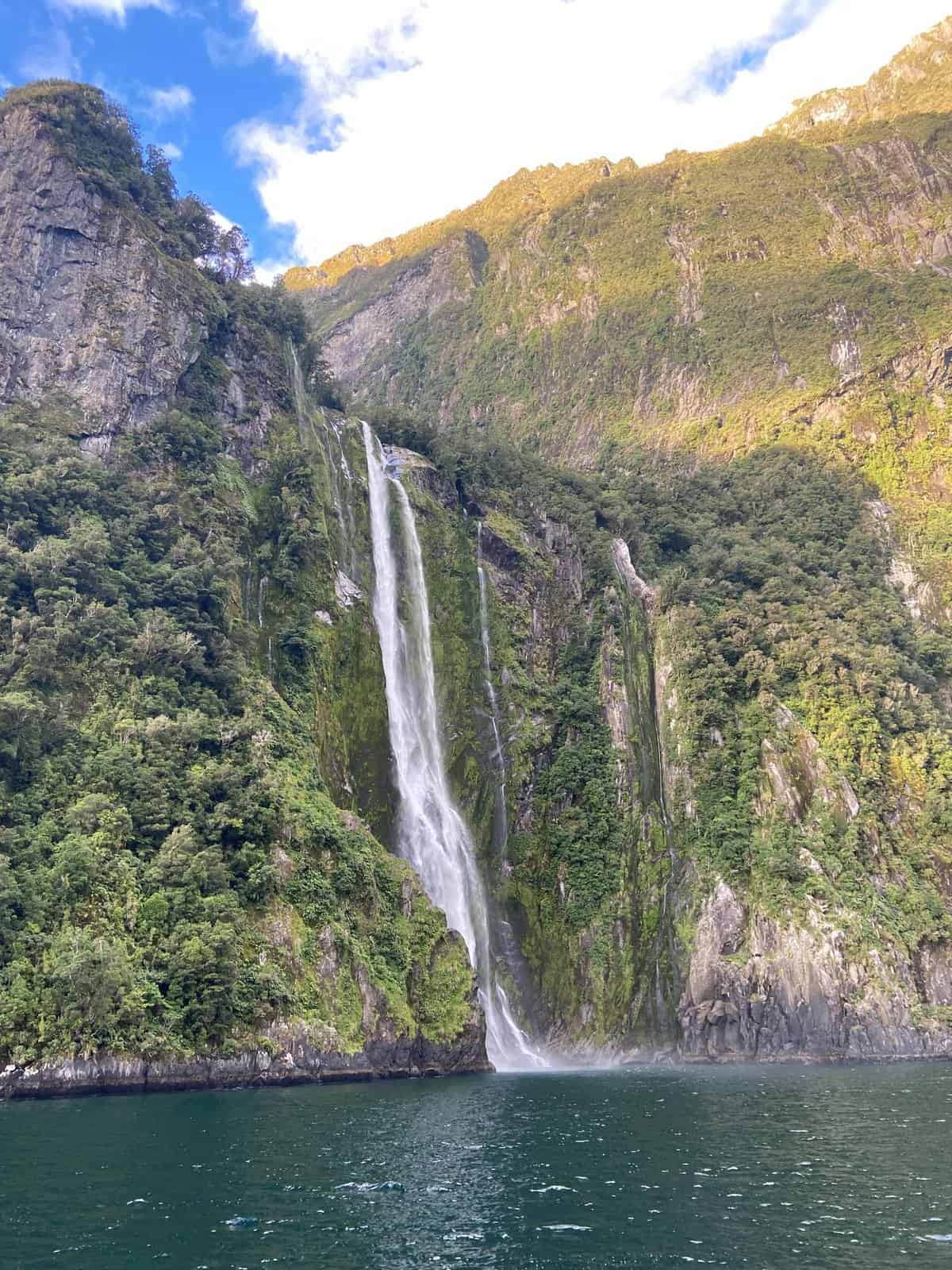waterfalls seen on our Milford Sound cruise in New Zealand