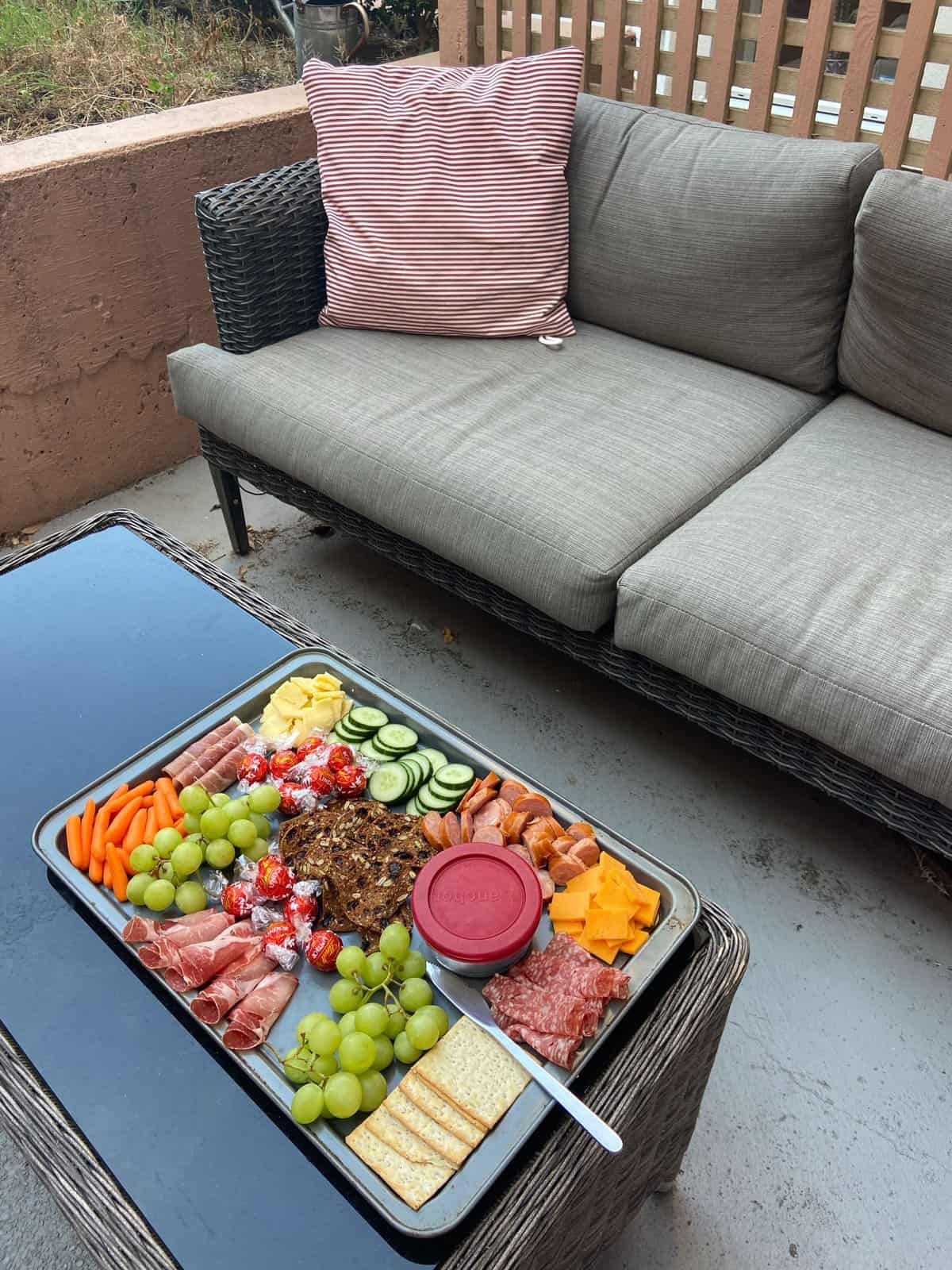 Charcuterie board on the patio