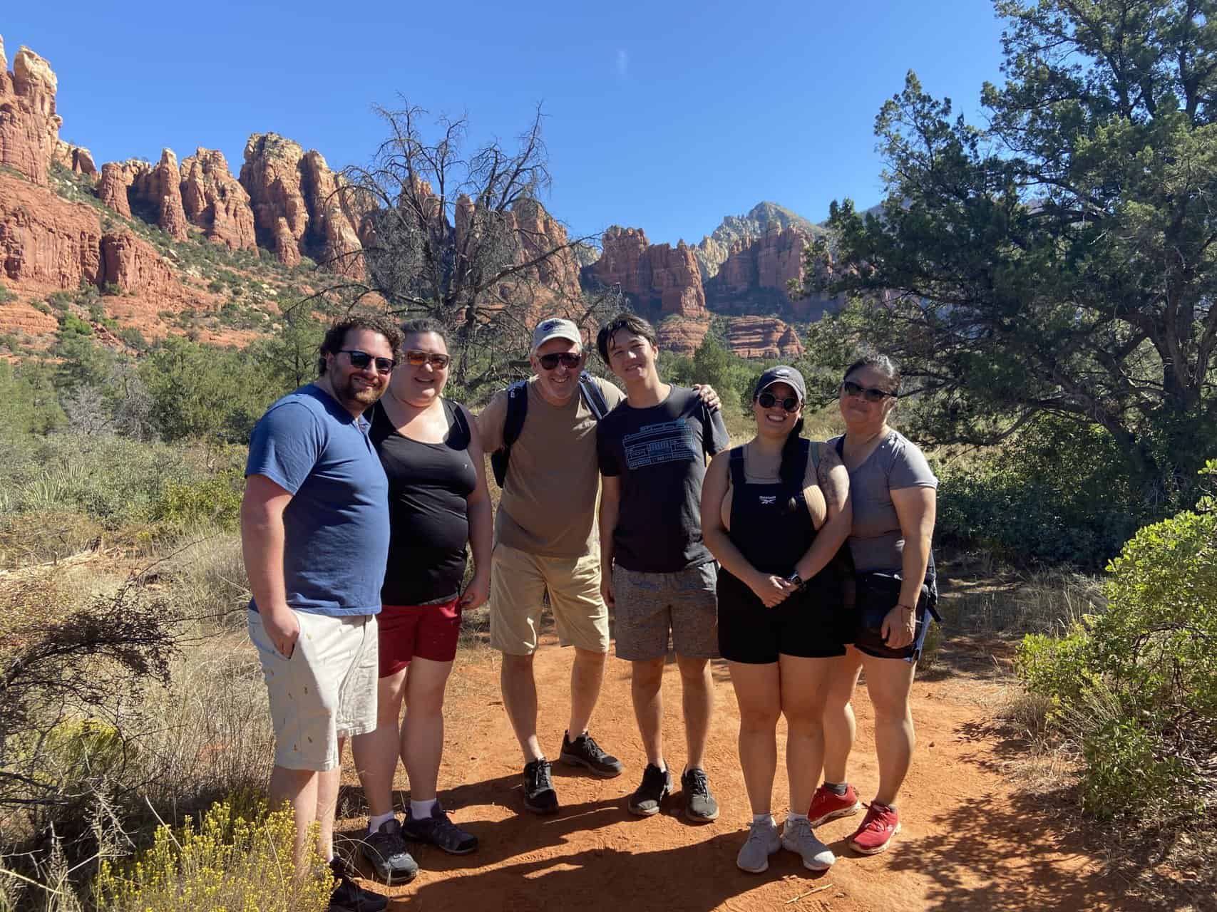 What to Do in Sedona in 3 Days 4 Family photo on a hiking trail in Sedona, what to do in Sedona Arizona