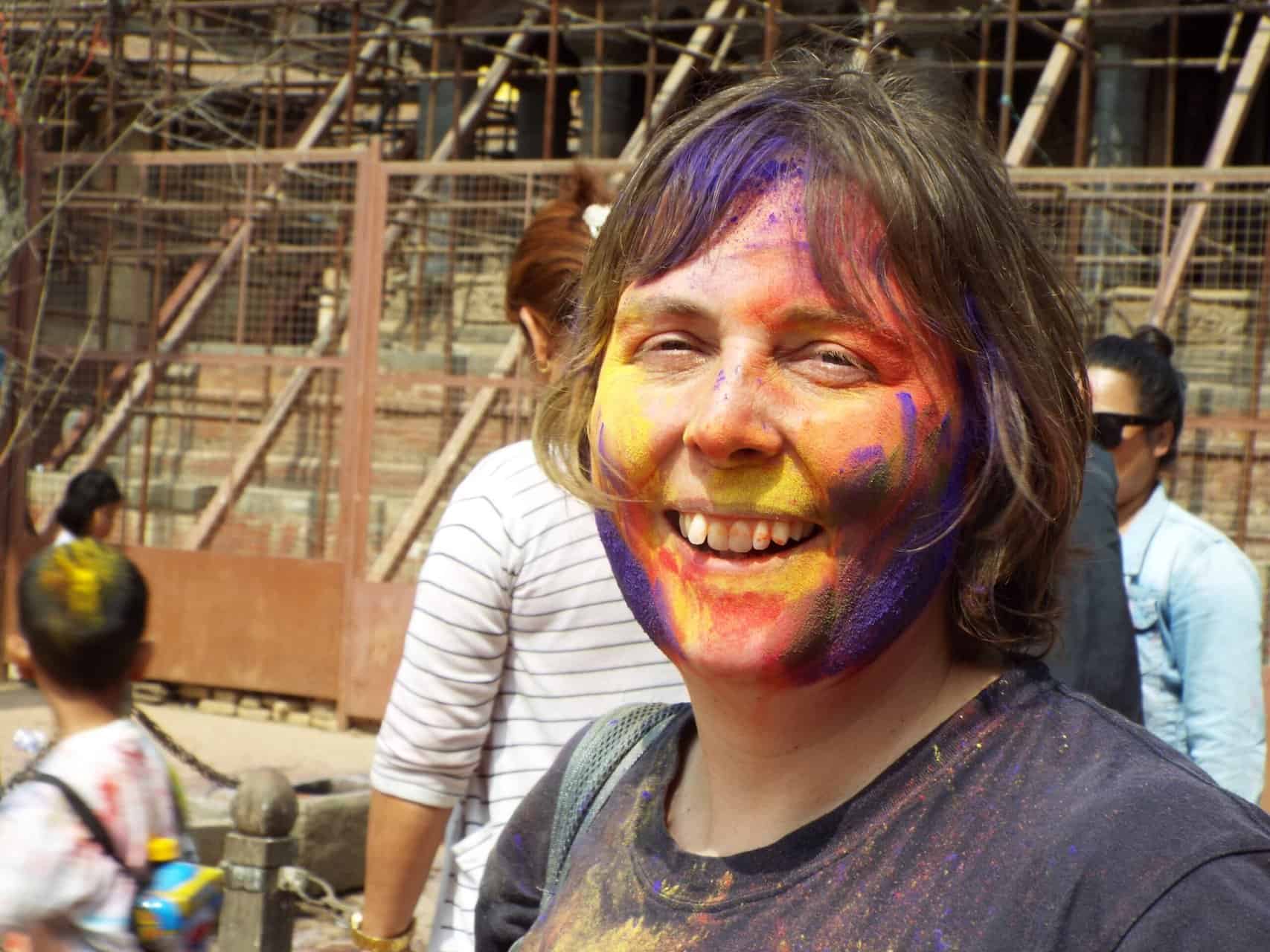 Travellers of the Month: Mitch and Colin from Very Tasty World 6 Mitch from Very Tasty World covered in colours and celebrating Holi in Nepal