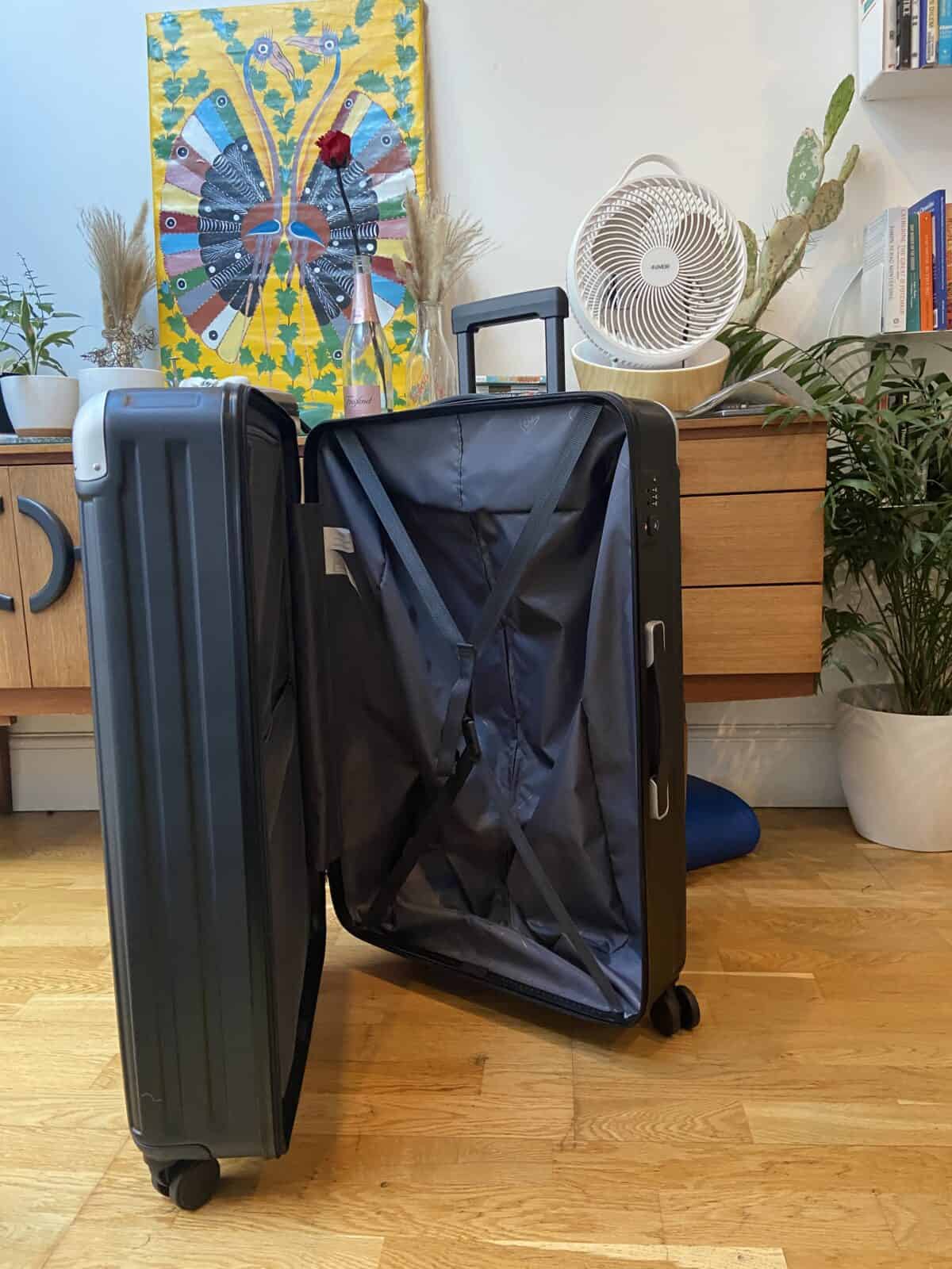 Our Essential Packing List for Travel with a Baby 8 LEVEL8 Grace 28" Hardside checked bag open