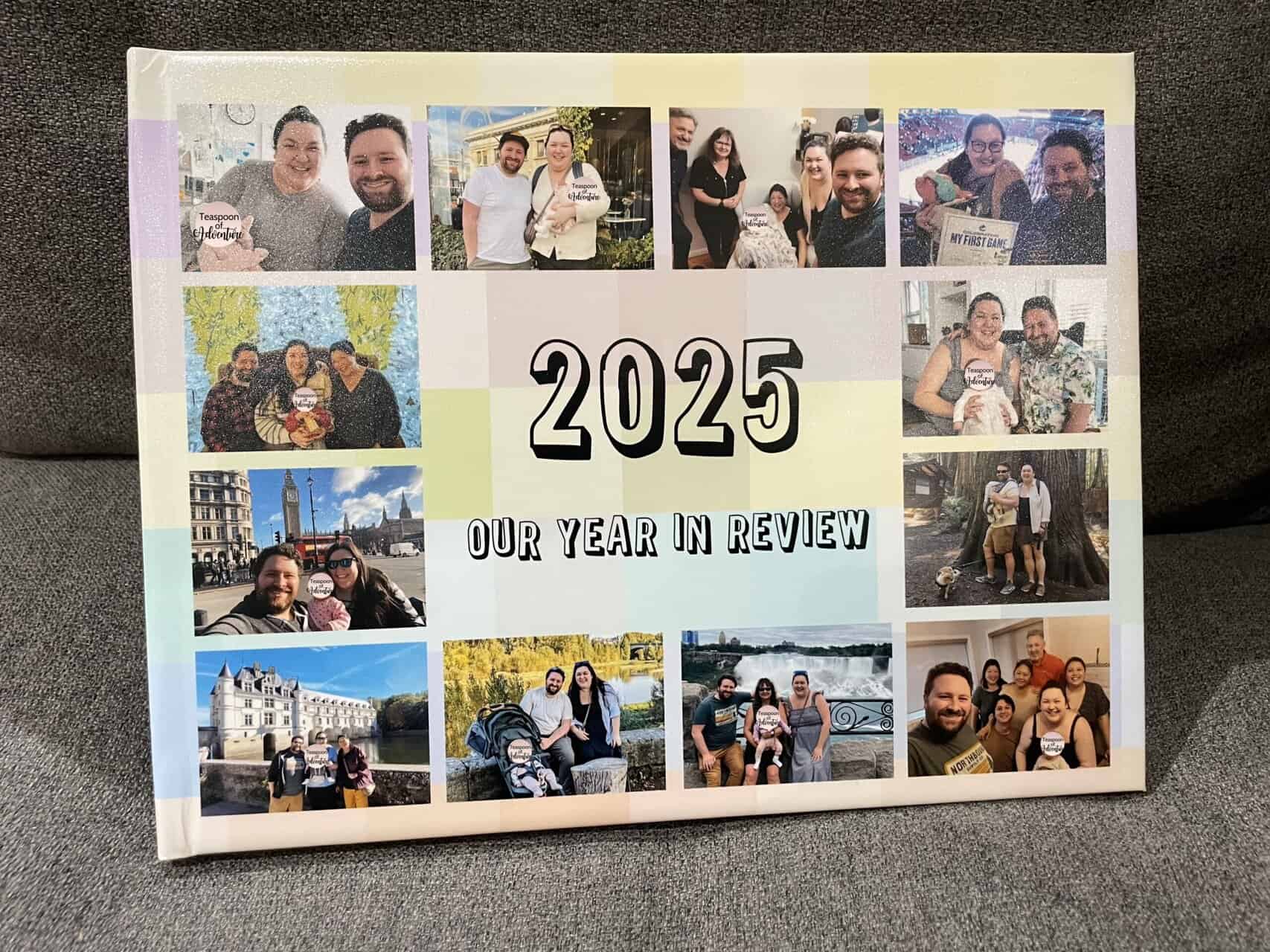 Riana's 2025 Year in Review photobook with Printique featuring 12 small photos from the year on the cover