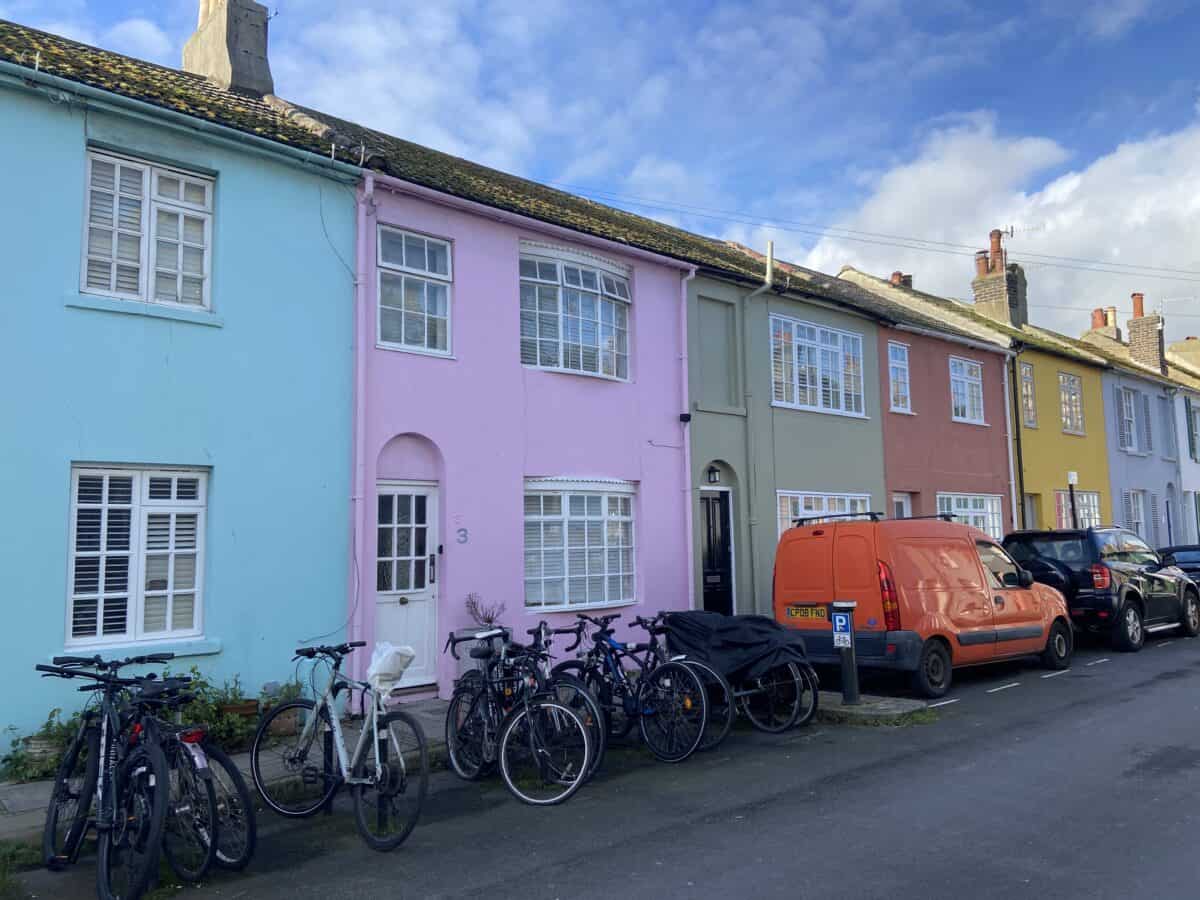 Your Guide to Brighton's North Laine 19 Colourful houses on a street in North Laine Brighton