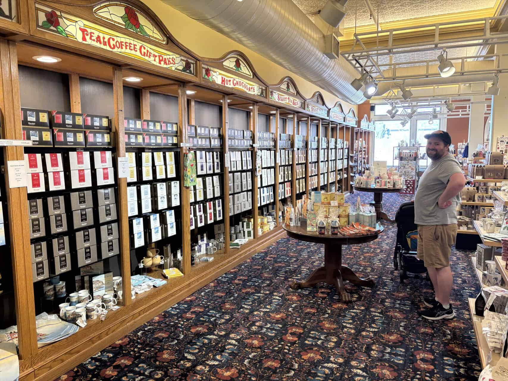 Pendray Tea House Review: Afternoon Tea in Victoria, BC 17 Retail side of Murchie's Fine Tea and Coffee in Victoria with a huge wall full of tea for sale