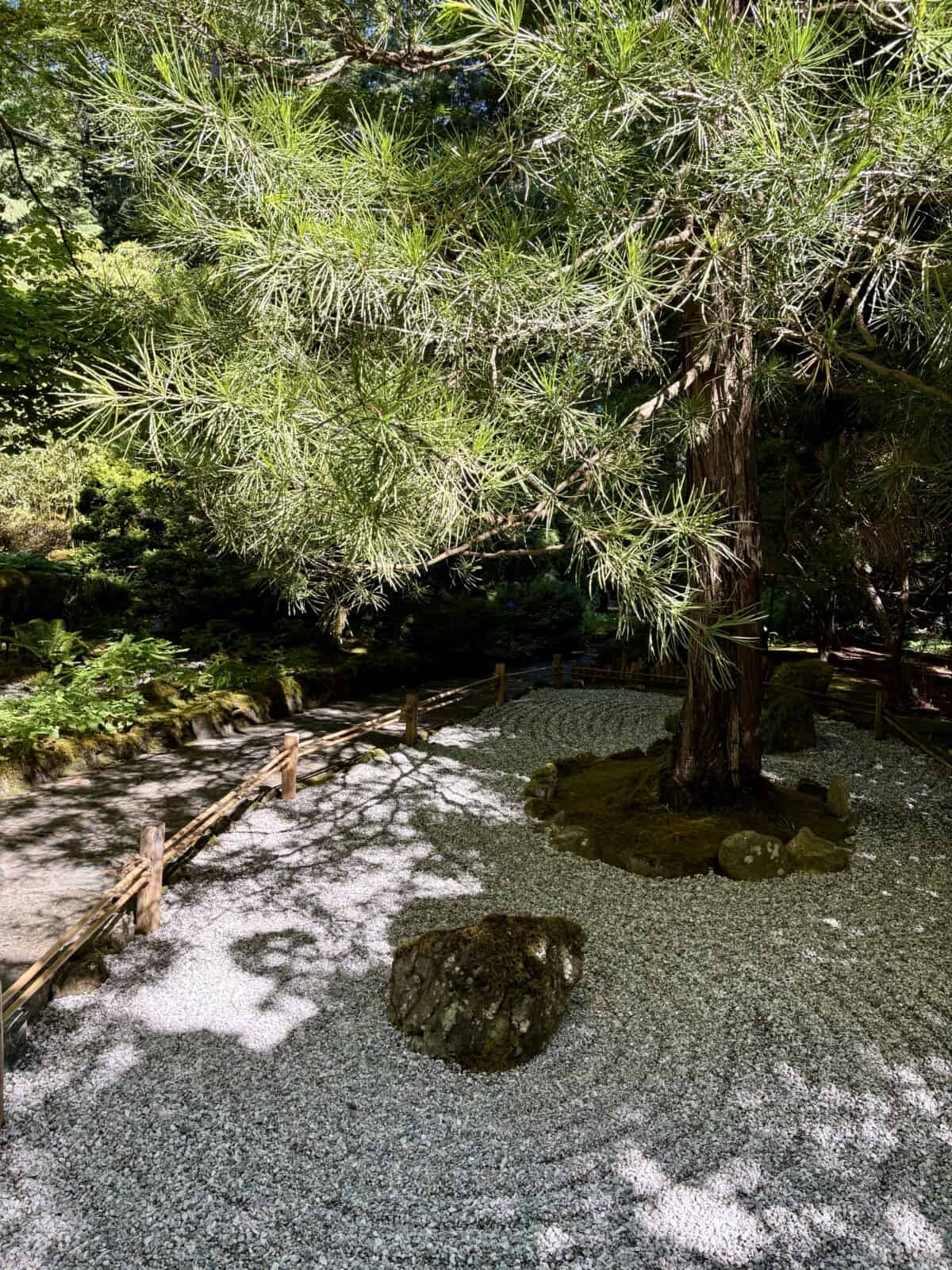 Manicured sand and landscape in the Japanese Garden, Butchart Gardens 