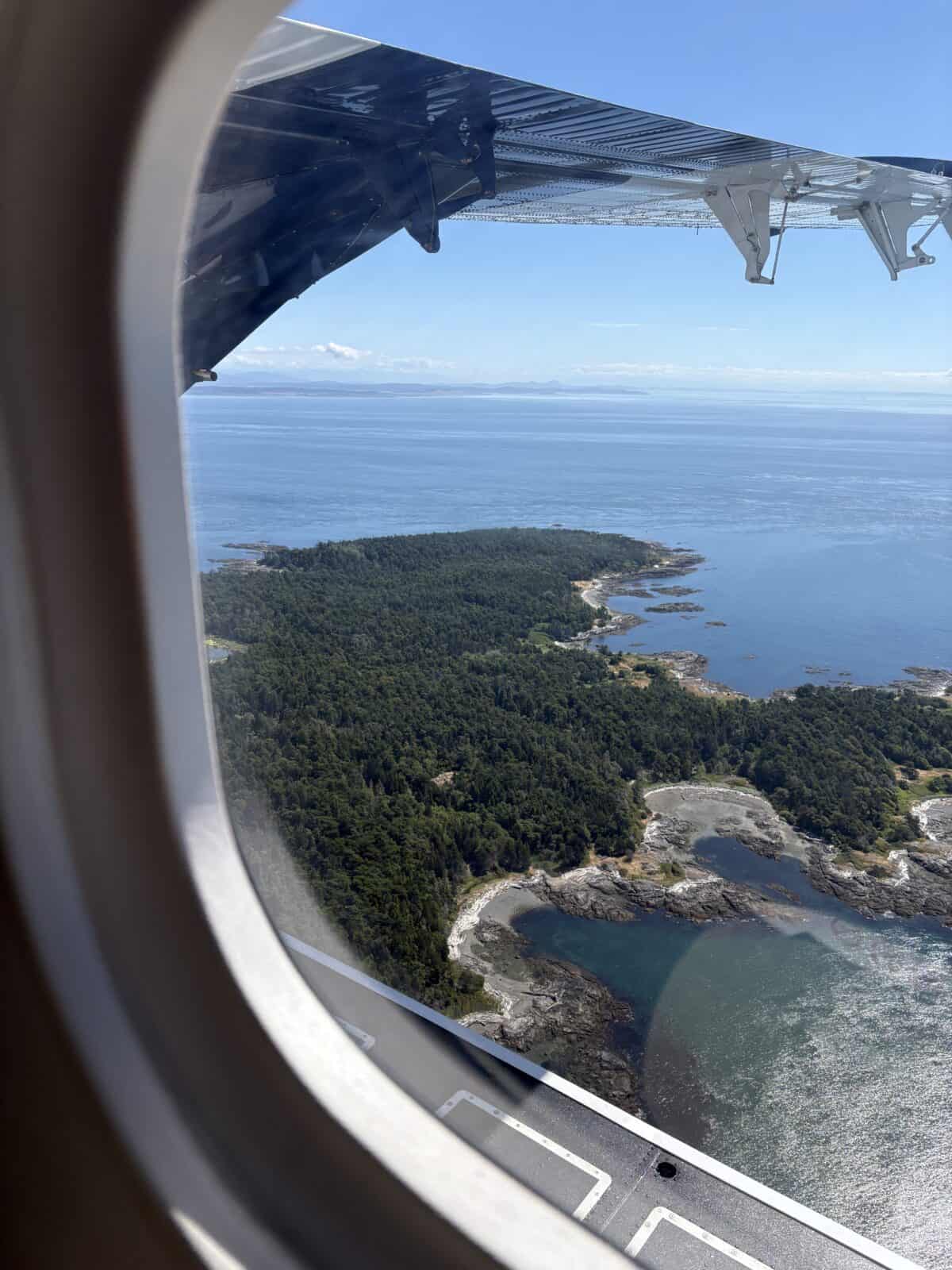 How to Get to Victoria from Vancouver, BC 5 View from the Harbour Air seaplane window with the propeller and islands in the water