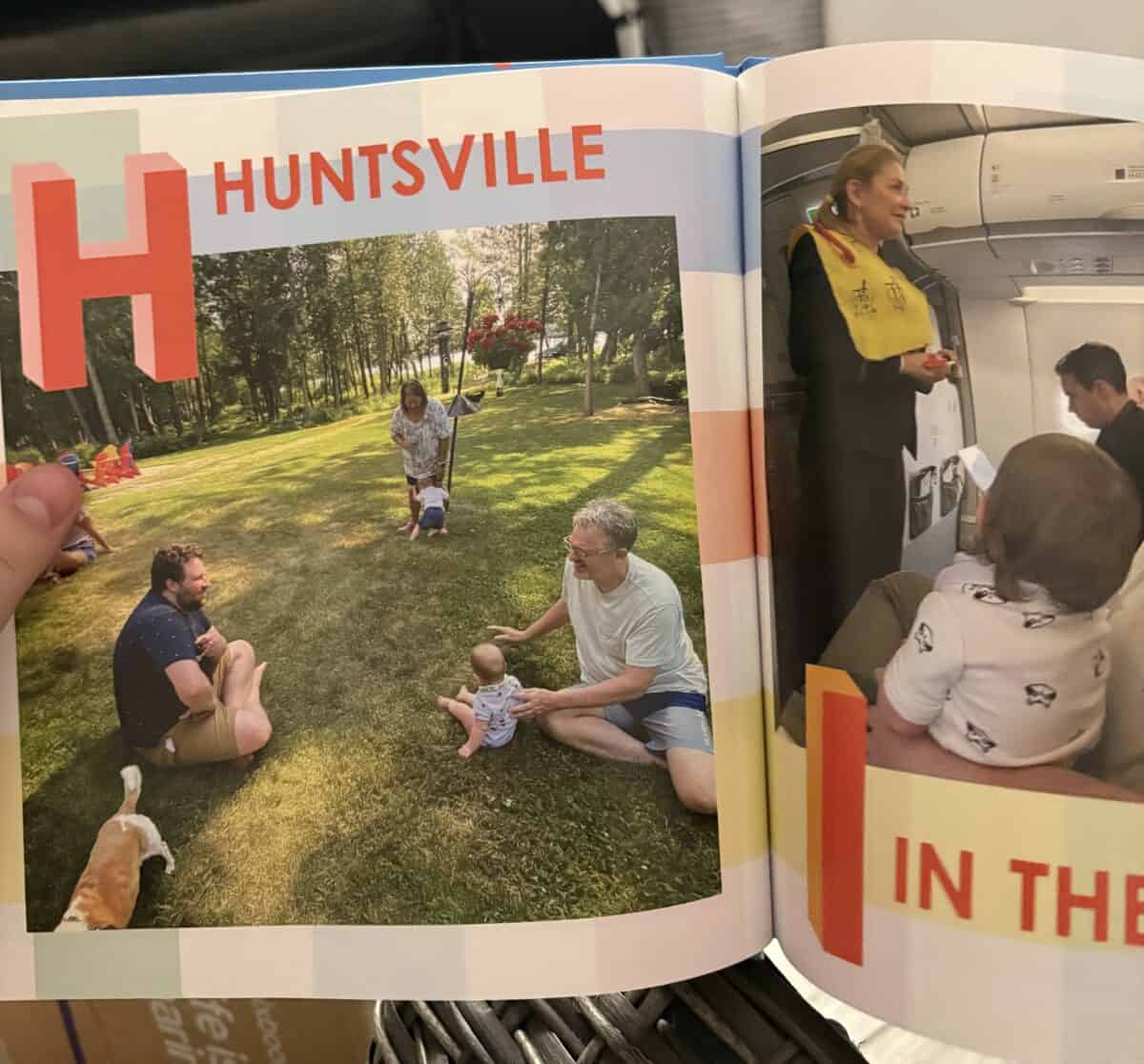 Making A Custom Board Book From Our Travel Photos 9 Inside page of our Travel ABCs custom board book on the letters "H" and "I" with family travel photos