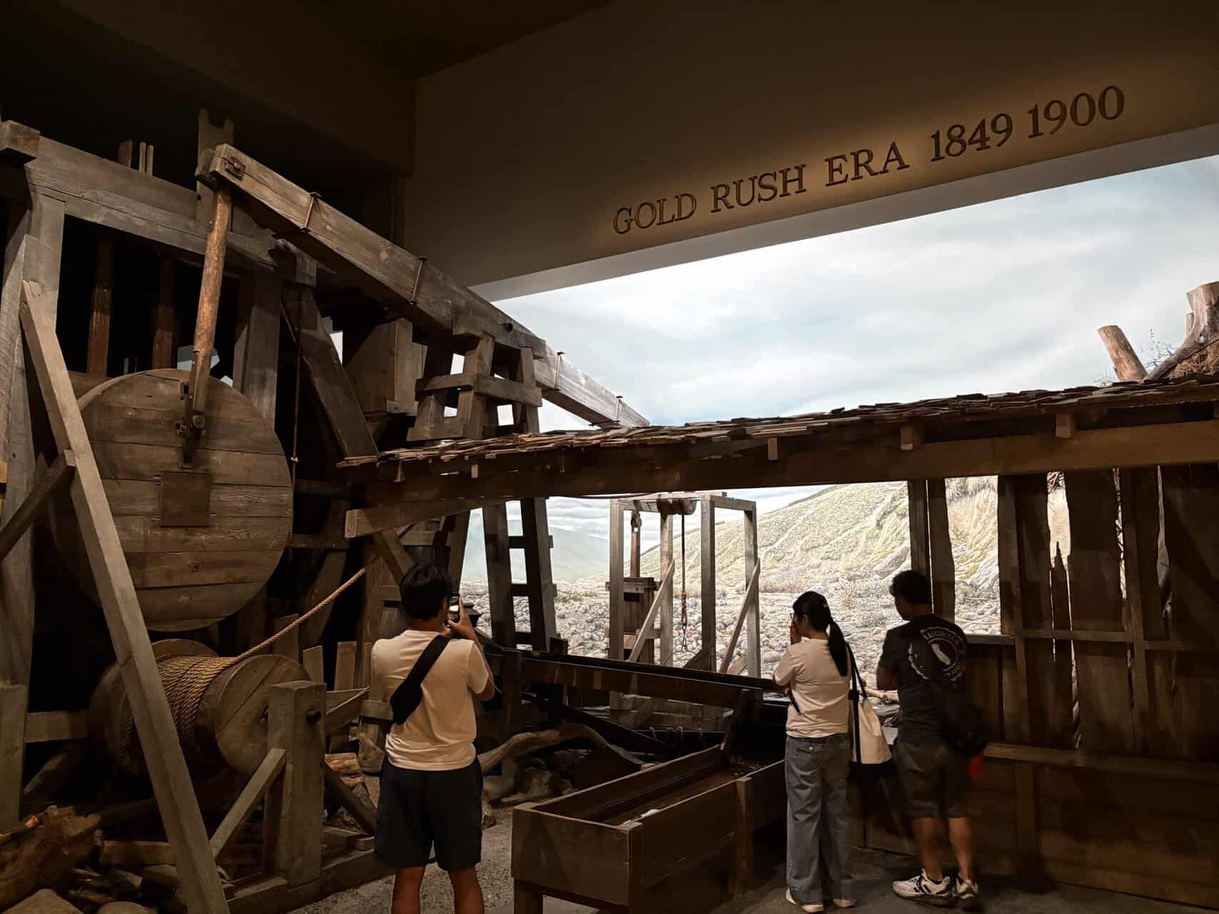 Working replica of a water wheel where you can pan for gold at the Royal BC Museum in Victoria