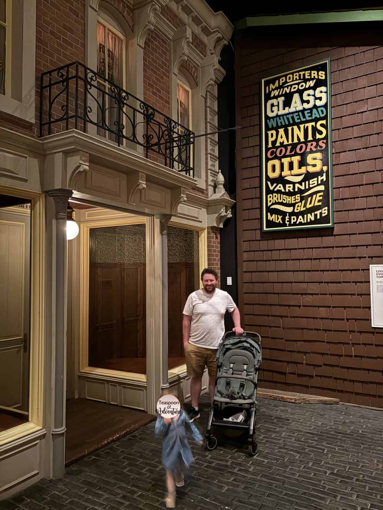 Colin and C outside a shopfront in Old Town New Approach at the Royal BC Museum