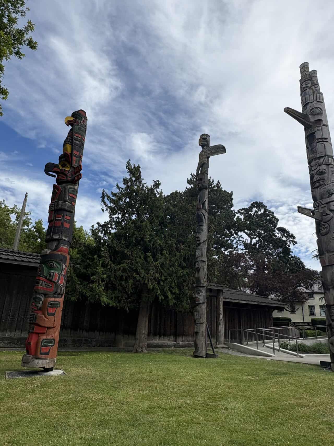 Totem poles in Thunderbird Park outside of Royal BC Museum